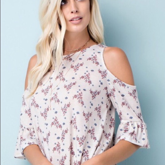 💫Floral print cold shoulder trapeze top - Picture 2 of 2